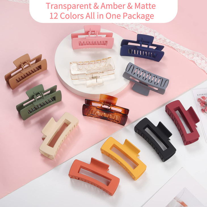 Sisiaipu 41 Inch Large Hair Accessories 12 Pcs Big Square Jaw Clips for Thick Hair Jumbo Bulk Clips for Women and Girls