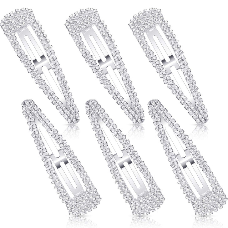 Geyoga 6 Pieces Rhinestone Snap Hair Clips 4 Inch Metal Hair Barrettes Hairpins Crystal for Women Wedding Accessories
