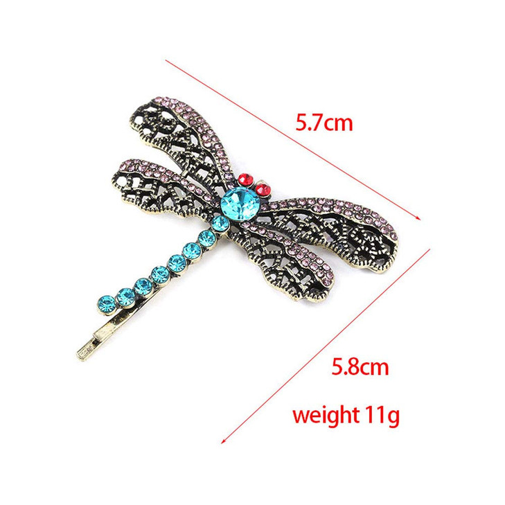 2PCS Vintage Rhinestone Hair Clips Hollow Dragonfly Graphics Hairpin Side Clip Alloy Barrettes Bobby Pin Hair Accessorie