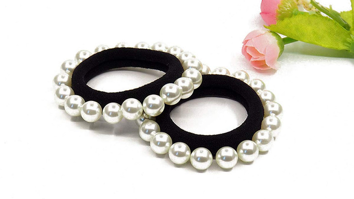 Suoirblss 5 PCS Beauty Hair Accessories with Elegant Imitation Pearls Hair Ties Bands Ponytail Knots and Bracelet B