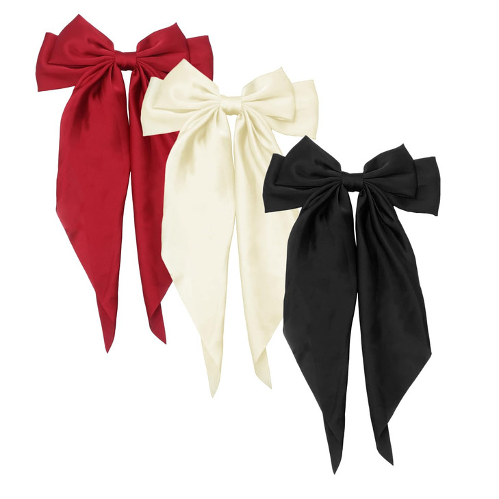 HAALII Hair Accessories 3 Pcs Oversized Satin Hair Barrettes Ribbon Bowknot Clips for Women