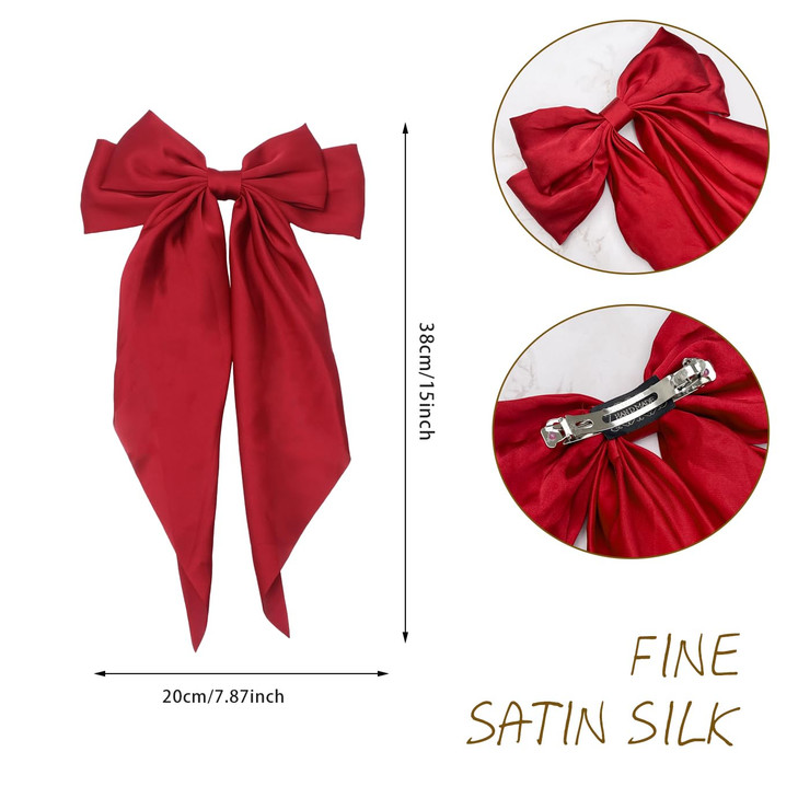 HAALII Hair Accessories 3 Pcs Oversized Satin Hair Barrettes Ribbon Bowknot Clips for Women