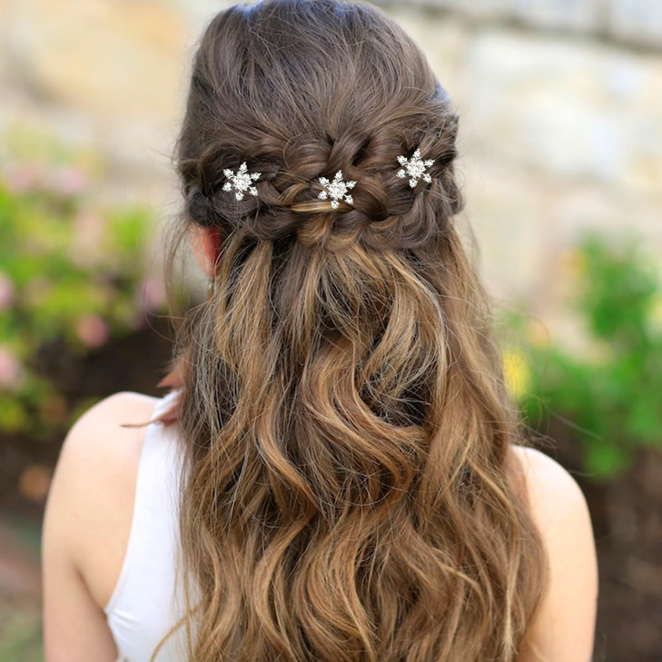 6 Pcs Christmas Hair Clips for Women and Girls Crystals Bobby Pins Snowflake Rhinestone Bridal UShape Hair Clips SilverB
