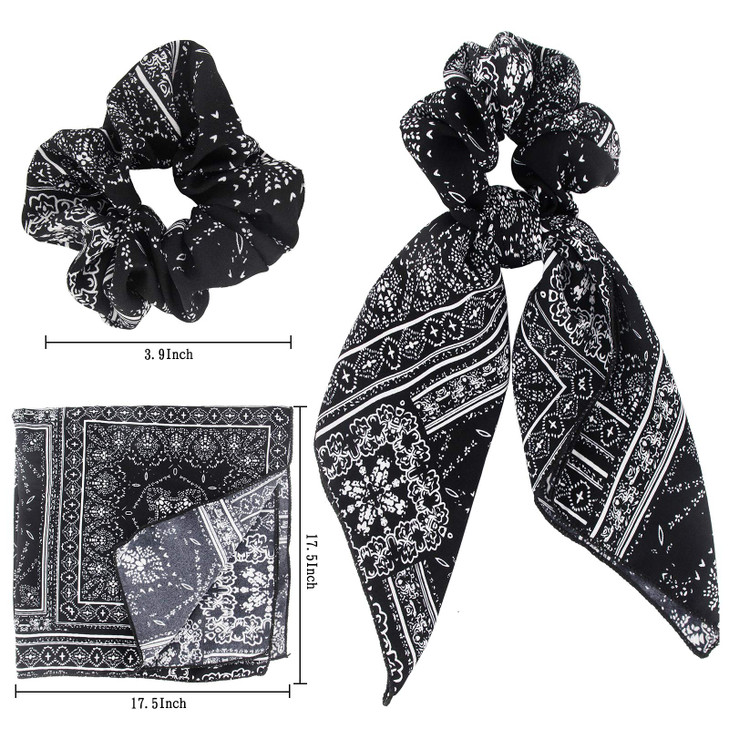 Cutewing Hair Scarf Ties Ponytail with 6PCS ScarfScrunchies Paisley Flower Printing Chiffon Material for Women Girls Hai