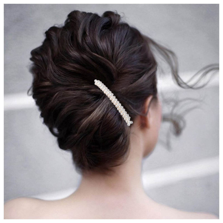 Iaceble French Pearl Hair Clip Delicate and Lovely Hairpin Metal Vintage Style Pearl Embellishment for Womens Daily Dres