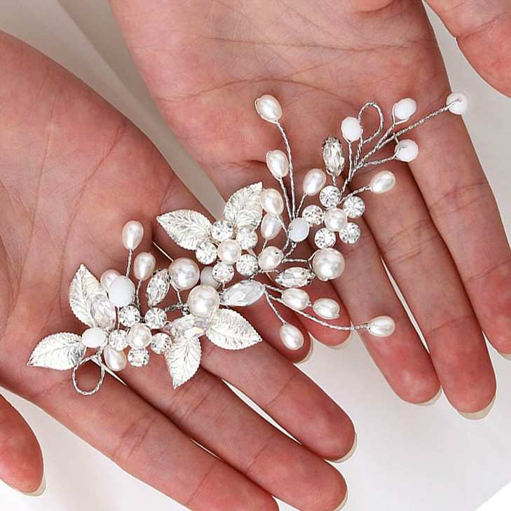 Catery Bride Wedding Hair Vine Pearl Bridal Hairpieces Leaf Headpiece Accessories for Women and Girls ASilver