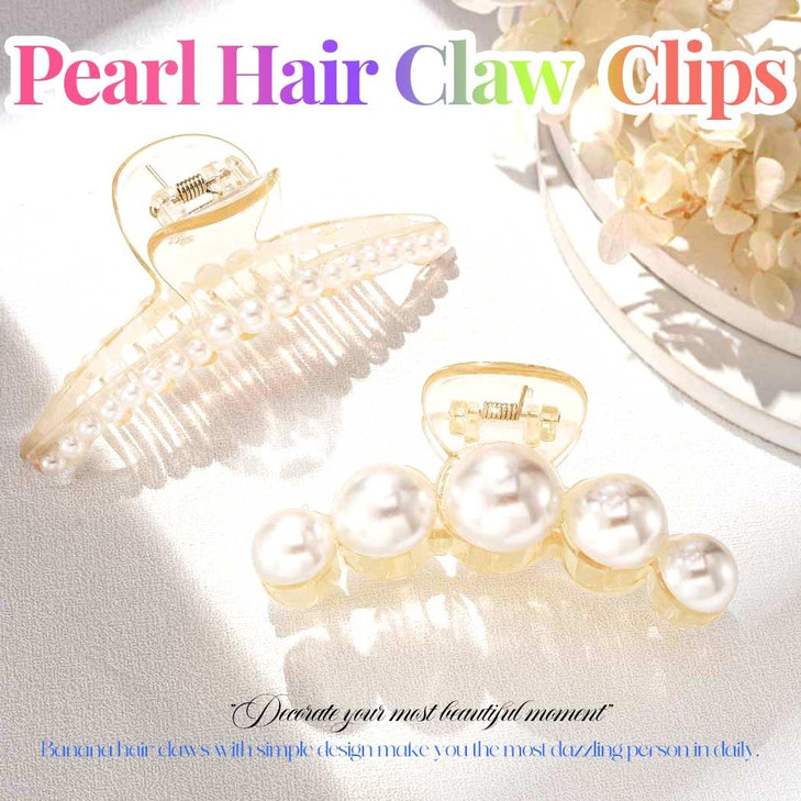Casdre Pearl Hair Claw Clips Gold Hair Clips for Women Pack of 2