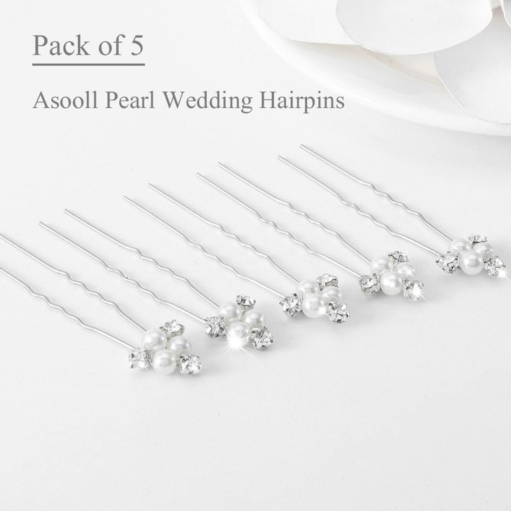 Asooll Pearl Rhinestone Hair Pins Silver Decorative Hair Pieces Crystal Bridal Wedding Hair Accessories for WomenPack of