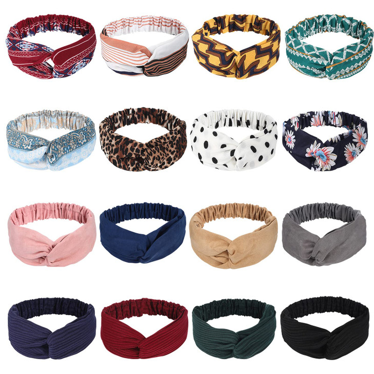 Meartchy 16 Pcs Hairbands for Women Boho Headbands Vintage Head Bands Floral Twisted Criss Cross Elastic Head Wrap Hair