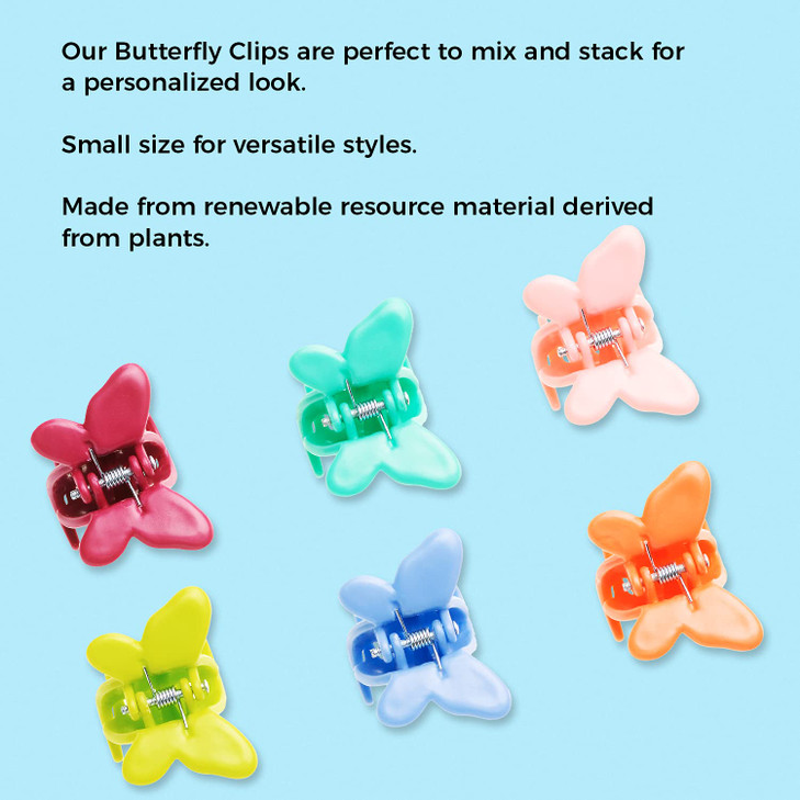 Goody Planet BioPlastic Mini Butterfly Clips Assorted 6 Count Snap and Go Closure Helps Keep Hair Secured and Styled wit