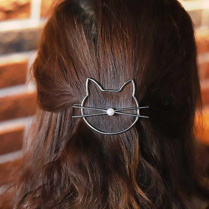 Fdesigner Cat Hair Clips Gold Fashion Hair Barrette Jewelry Cute Hairpins Accessories for Women and Girls Silver