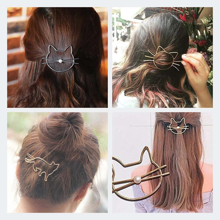 Fdesigner Cat Hair Clips Gold Fashion Hair Barrette Jewelry Cute Hairpins Accessories for Women and Girls Silver