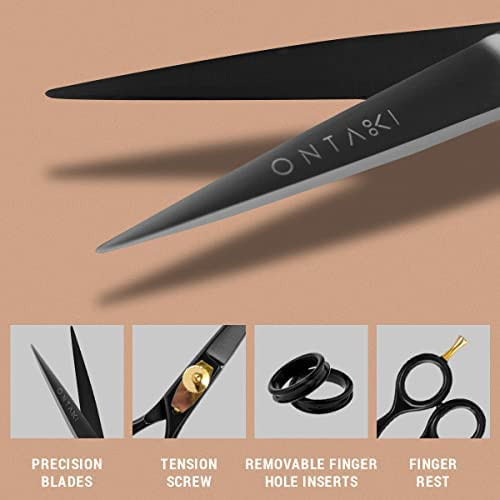 Ontaki Japanese Steel Beard Hair Trimming Scissors 55 In Black Finger Rest Tension Knob for Hair Mustache Scissors Alloy