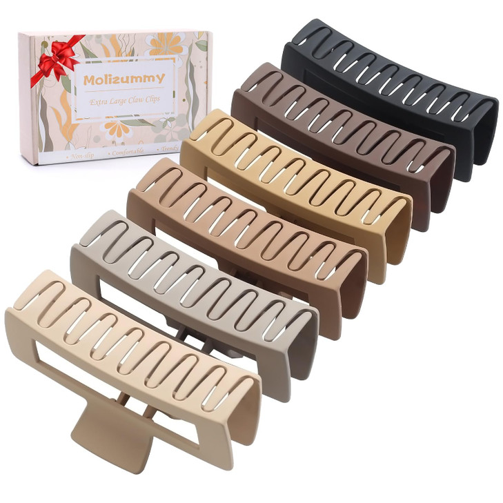 5 Inch XL Hair Clips Strong Hold Oversized Nonslip Square Clips for Thick Long Curly Hair 6 Colors Matte Jumbo Gift Set