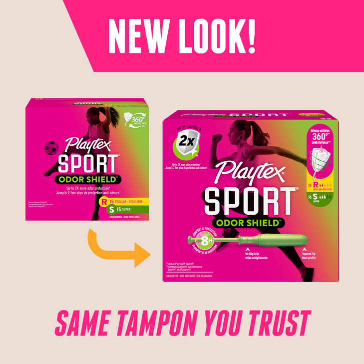 Playtex Sport Odor Shield Tampons Multipack (16ct Regular/16ct Super), Unscented - 32ct | Tampons Regular and Super, Playtex Tampon Multipack, Femini