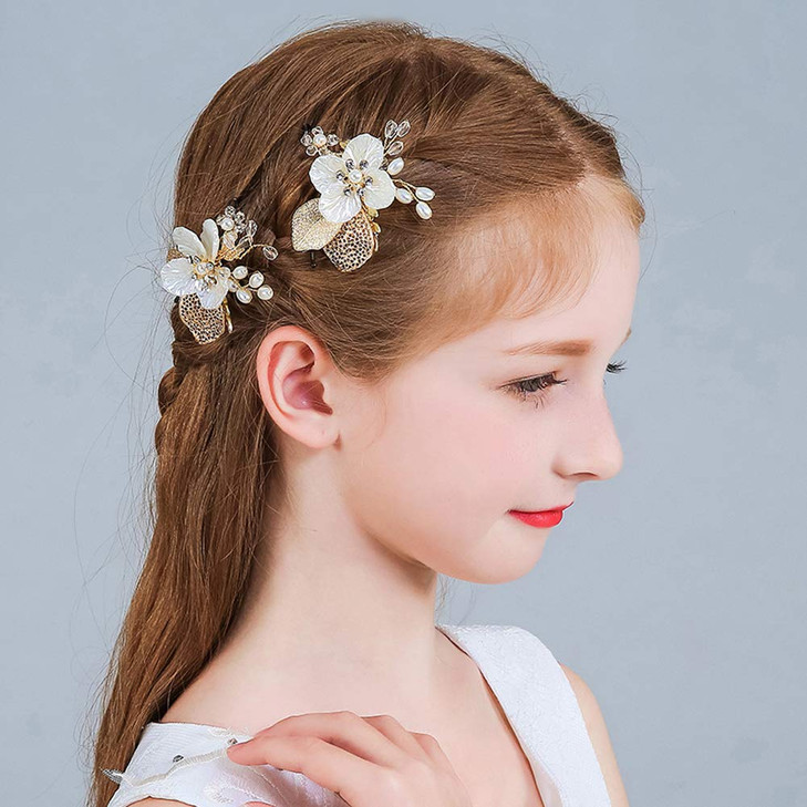 Wedding Flower Girl Hair Pins Bride Pearl Hair Piece Crystals Hair Clips Bridal Hair Accessories for Women and Girls Pac