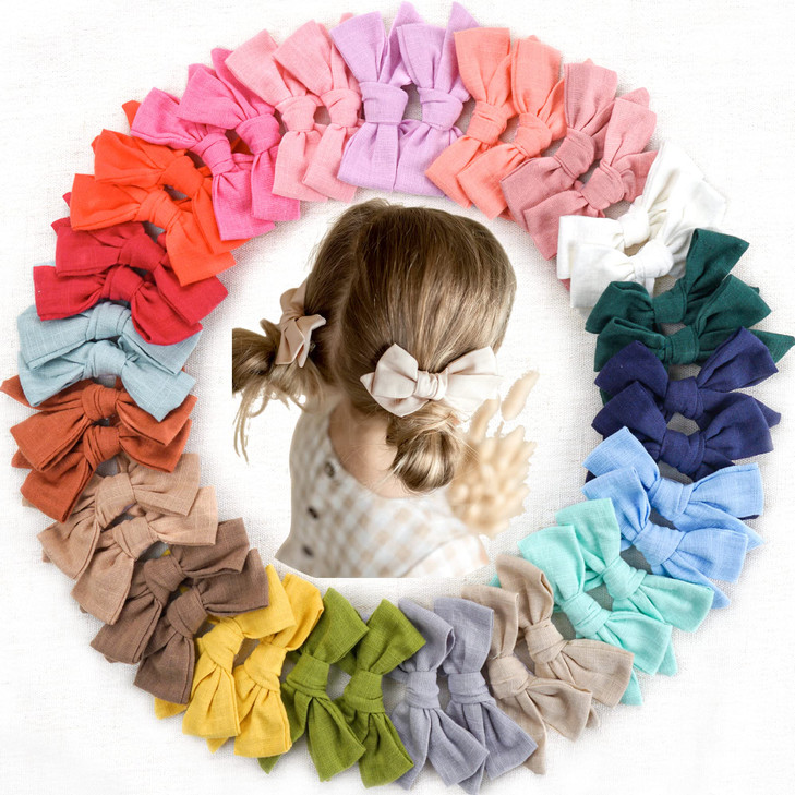 CLLOT 40 Pieces Girls Hair Bows Linen Fabric Bows Alligator Clips Hair Accessories for Little Girls Toddlers Kids and Te