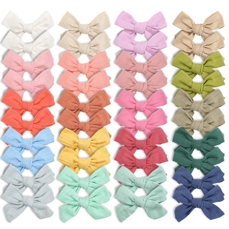 CLLOT 40 Pieces Girls Hair Bows Linen Fabric Bows Alligator Clips Hair Accessories for Little Girls Toddlers Kids and Te