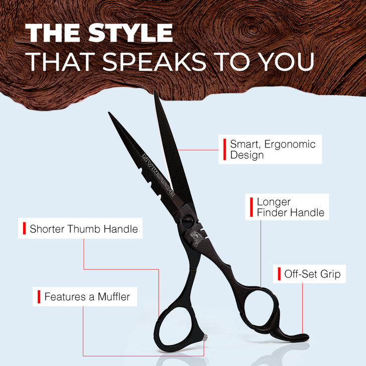 Bossman Professional Barber Scissors 55 inch Black Stainless Steel Hair Shears Beard and Mustache Scissors for Men Barbe