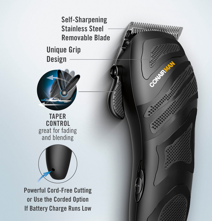 ConairMAN Number Cut CordCordless Mens Hair Clippers and Trimmers Set Includes Barber Comb and Scissors Cleaning Brush O