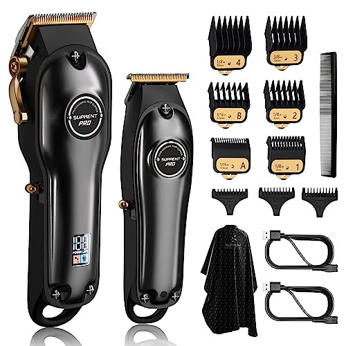 SUPRENT PRO Professional Hair Clippers for Men Hair Cutting Kit Zero Gap TBlade Trimmer Combo Cordless Barber Clipper Se