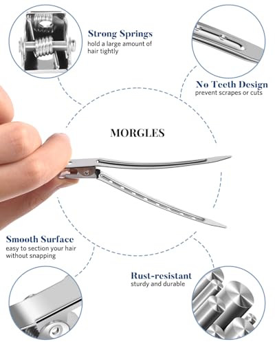 3 Sizes Metal Hair Styling Clips 70PCS MORGLES No Crease Alligator Clips for Hair Rollers with 2pcs Parting Comb for Bra
