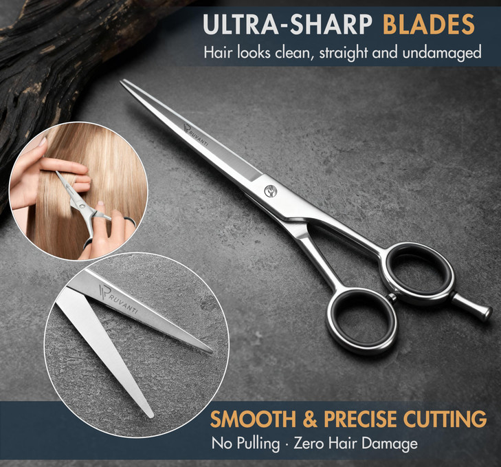 Ruvanti Hair Cutting Scissors Professional Barber Shears for Salon Home Use Sharp Stainless Steel Hair Scissors with Erg