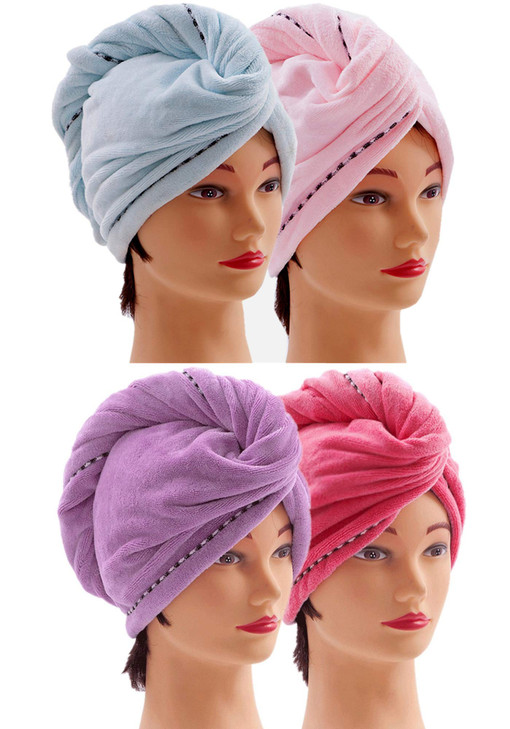 CC CAIHONG Microfiber Hair Towel 4 Pack Hair Towel Wrap Quick Dry Hair Hat Antifrizz Head Turban with Button Wet Curly H