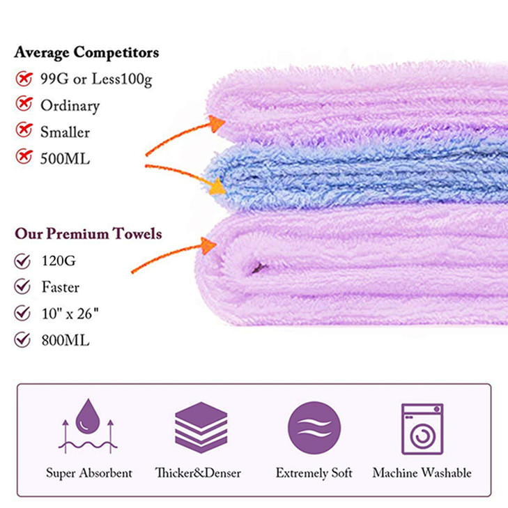 CC CAIHONG Microfiber Hair Towel 4 Pack Hair Towel Wrap Quick Dry Hair Hat Antifrizz Head Turban with Button Wet Curly H