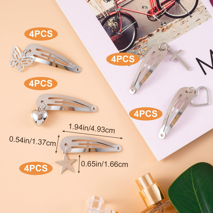OIIKI Metal Hair Accessories Star Heart Butterfly Snap Clips and Punk Silver Hairpins for Women and Girls