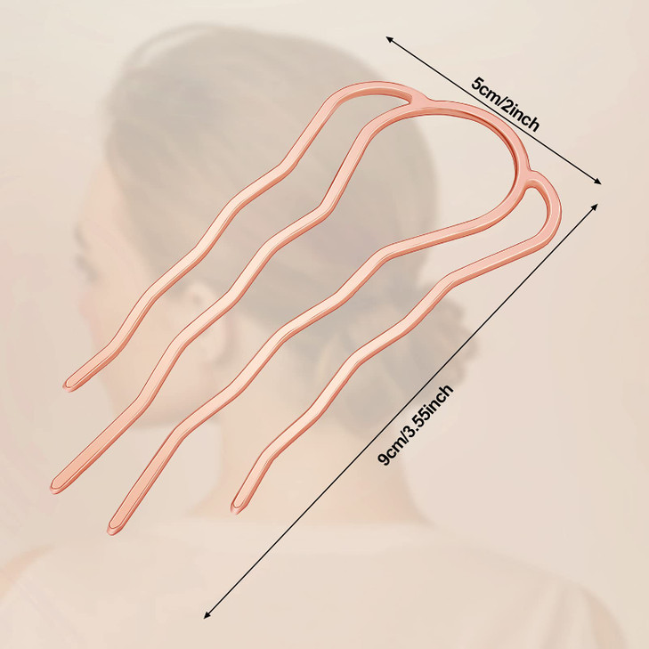 Chuangdi 6 Pcs French Twist Hair Pin Metal Hair Forks Clip U Shaped Updo Bun Comb 4 Prong Twist Side Comb for Buns Women