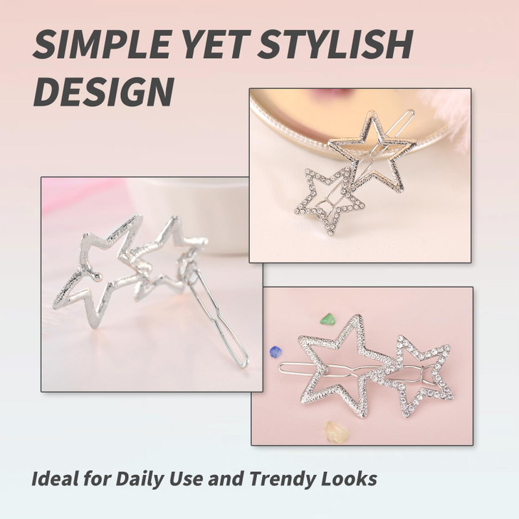 YAFIYGI 6Pcs Star Hair Accessories Silver Hollow Star Hair Clips and Barrettes for Women Shiny Y2K Geometric Hairpins El