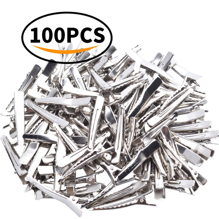 Single Prong Alligator Hairpins100 Pieces Silver Metal Curl Crocodile Hair Clips Teeth Bows Holders Accessories for Hair
