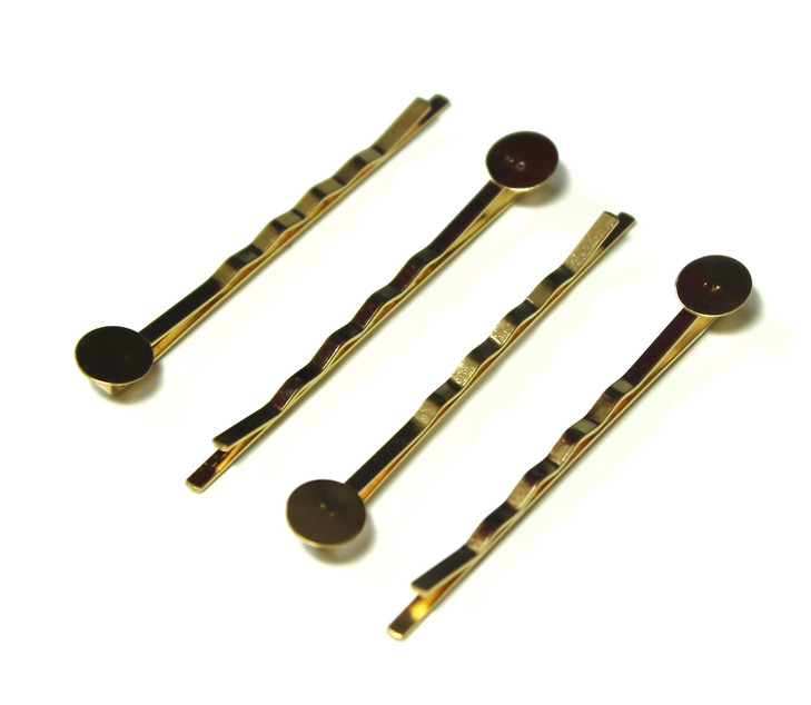 Bobby Pins Hair Clips with Glue On Flat Pads for DIY KC Gold 55mm 50pcs