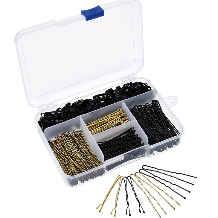 Hicarer 300 Pcs Hair Pins Set Including 100pcs Bobby Pin 100 Pcs U Pins and 100pcs Rubber Bands with Storage Box for All