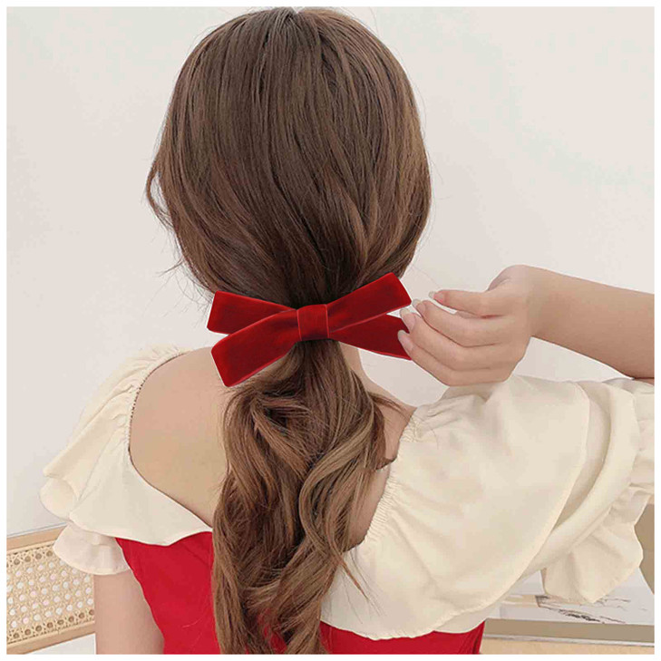 Andelaisi Vintage Satin Bow Hair Barrettes Red Velvet Bow Hair Clips Barrette Winter Ribbon Bow Headclip Barrette French