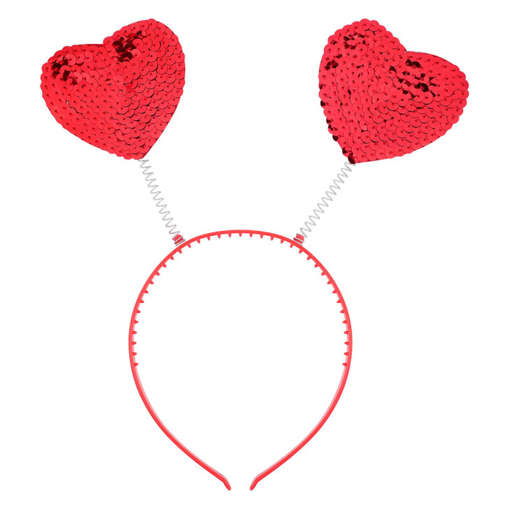 Lurrose Heart Headband Valentines Day Headband Red Sequin Loveshaped Head Boppers Party Hair Accessoires for Holiday Fes