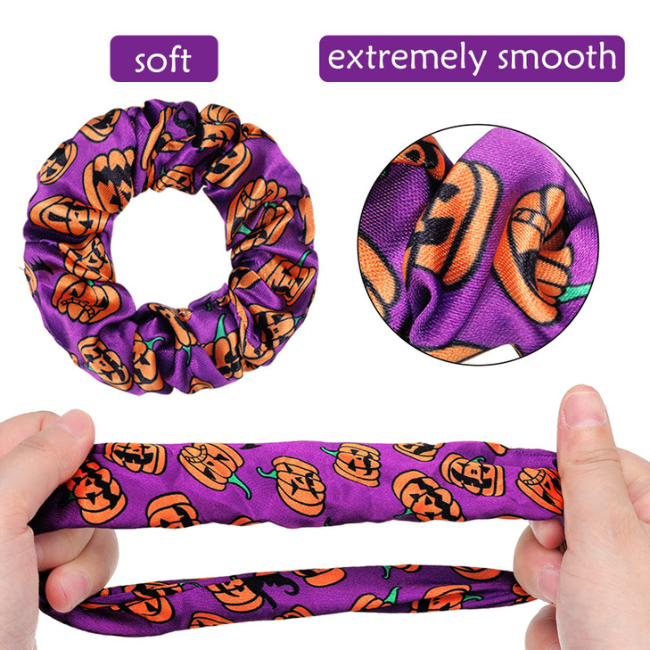 WILLBOND 20 Pieces Halloween Scrunchies Pumpkin Scrunchies Candy Owl Cat Spider Web Coffin Hair Ties Soft Elastic Hairba