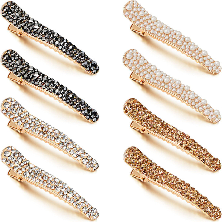 WILLBOND 16 Pieces Pearls Rhinestone Hair Clips 4 Colors Durable Alligator Hairpins for Women Girls Hair Styling Tools A