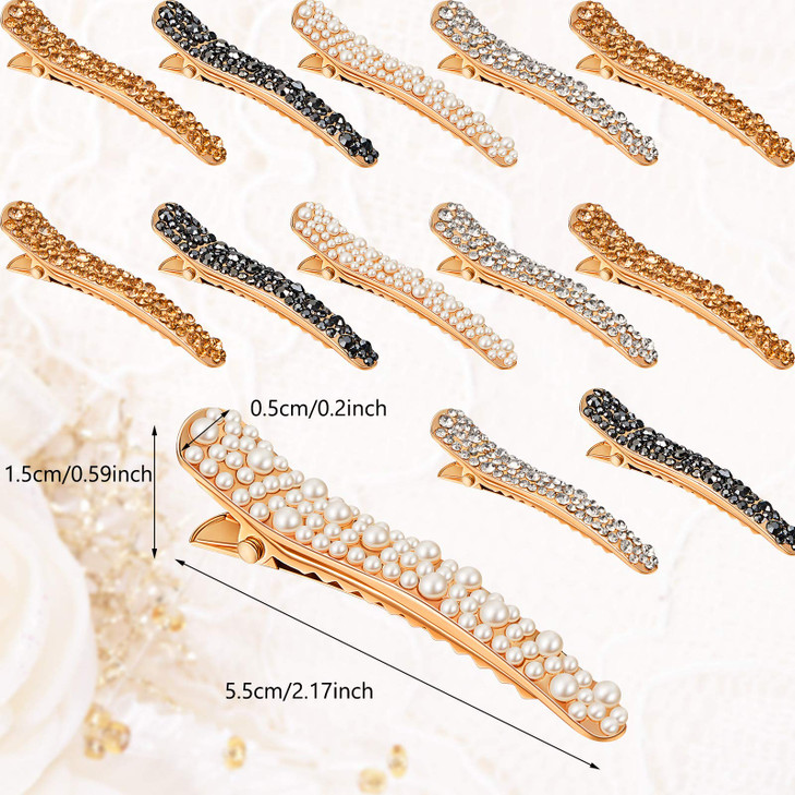 WILLBOND 16 Pieces Pearls Rhinestone Hair Clips 4 Colors Durable Alligator Hairpins for Women Girls Hair Styling Tools A