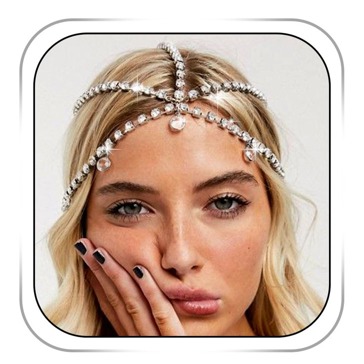 Fdesigner Rhinestone Head Chain Jewelry Silver 1920s Headpieces Vinatge Hair Jewelry Costume Hair Accessories for Women