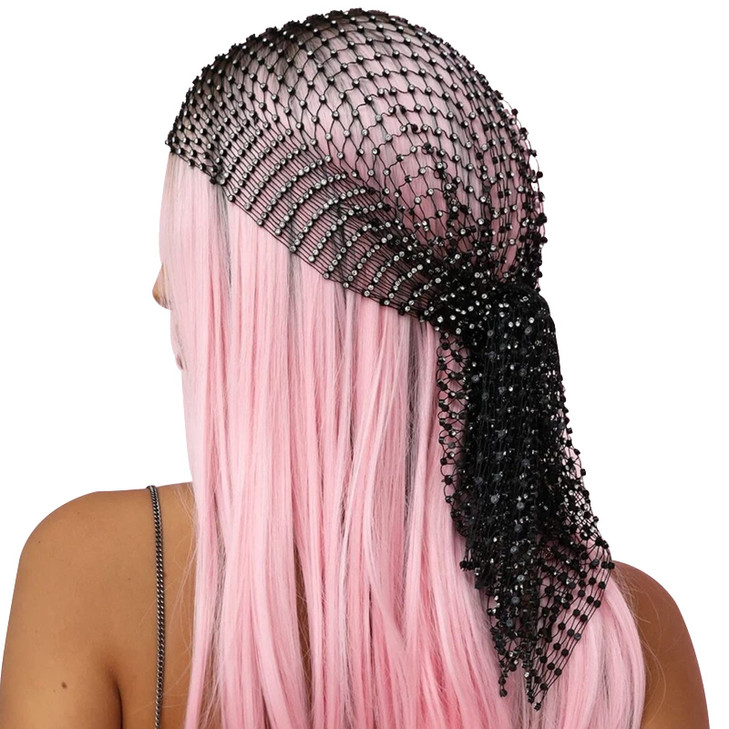 GFLPO Rhinestone Mesh Headband Rhinestone Head Scarf Sparkly Wide Head Scarfs Crystal Nightclub Headscarfs Stretchy Rave