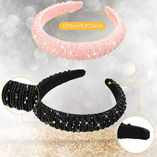 Syhood 5 Pcs Rhinestone Padded Headband Valentines Crystal Diamond Beaded Bling Glitter Headband Wide Edge Headwear Rhin