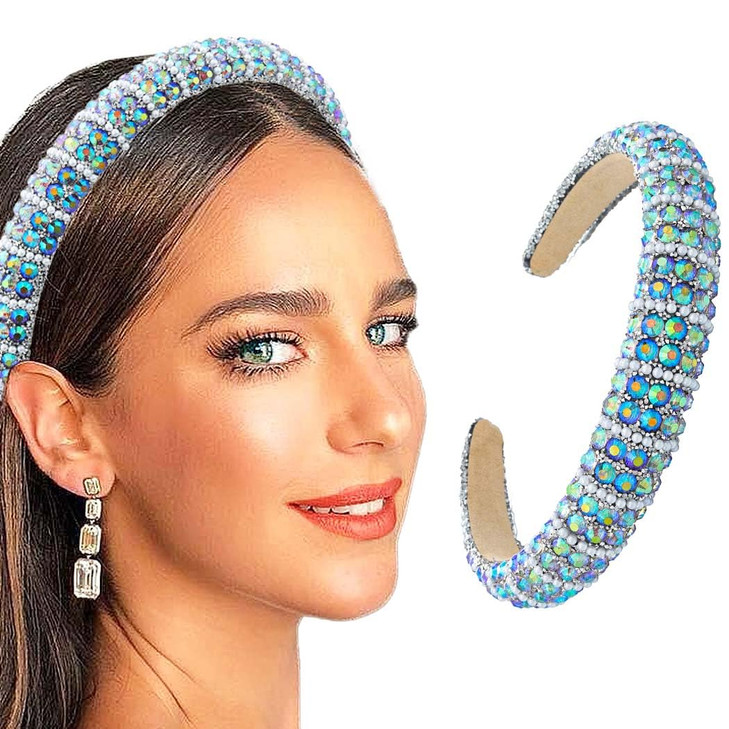 Sinalty Rhinestone Headbands Bling Crystal Beaded Headband Thick Padded Hairbands Fashionable Handmade Hair Accessories