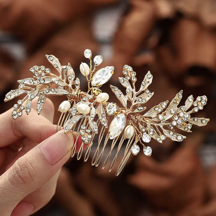 Foyte Crystal Bride Wedding Hair Comb Leaf Bridal Headpieces Rhinestone Hair Pieces Pearl Bridesmaid Side Combs Hair Acc