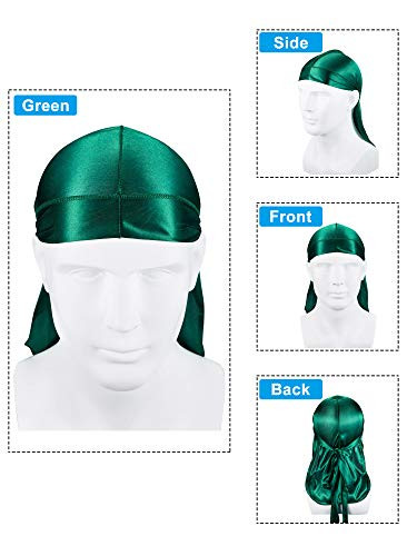 SATINIOR 12 Pcs Silky Durags 360 Wave Doo Rag Cap with Long Tail Wide Straps Headwraps for Men Women Party Favors 12 Col