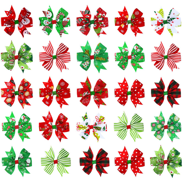 Honoson 24 Pcs Christmas Hair Bows Clips Snowflake Hair Accessories 3 Inch Christmas Bow for Women Colorful Xmas Boutiqu