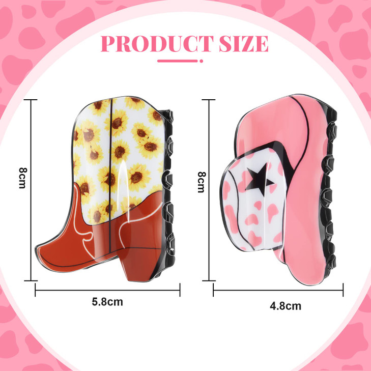 Tigeen 8 Pcs Western Cowgirl Hair Claw Clips Cow Print Sunflower Leopard Star Shark Boot Hat Jaw Nonslip Hair Clip Large