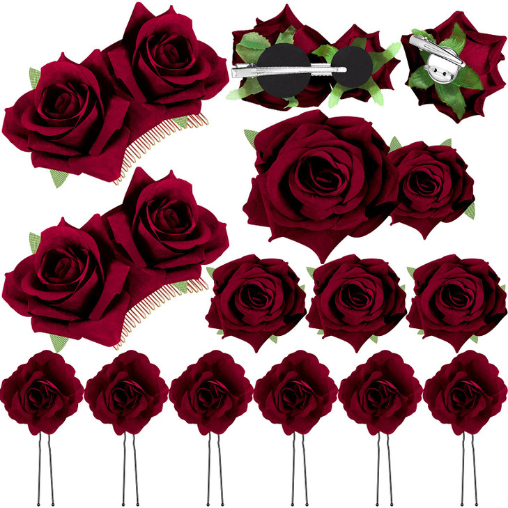 Waydress 12 Pieces Rose Flower Hair Clip Rose Brooch Floral Clips Mexican Flower Hair Pins Accessories for Women Mothers