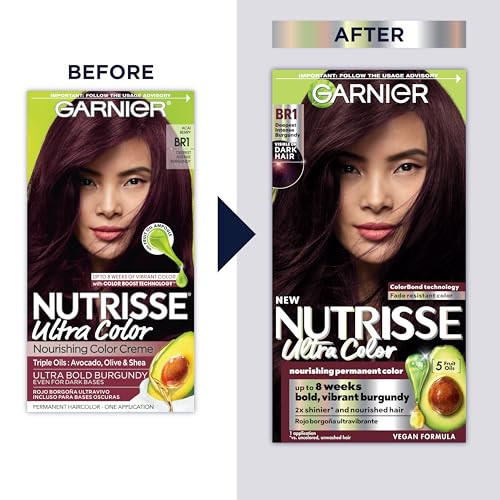 Garnier Hair Color Nutrisse Ultra Color Nourishing Creme, BR1 Deepest Intense Burgundy (Acai Berry) Red Permanent Hair Dye, 1 Count (Packaging May Va online at globaldelivered